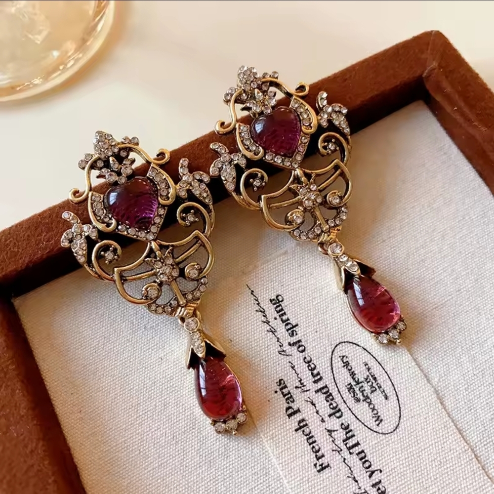 Gold and Purple Ornate Earrings - Picture 4 of 10